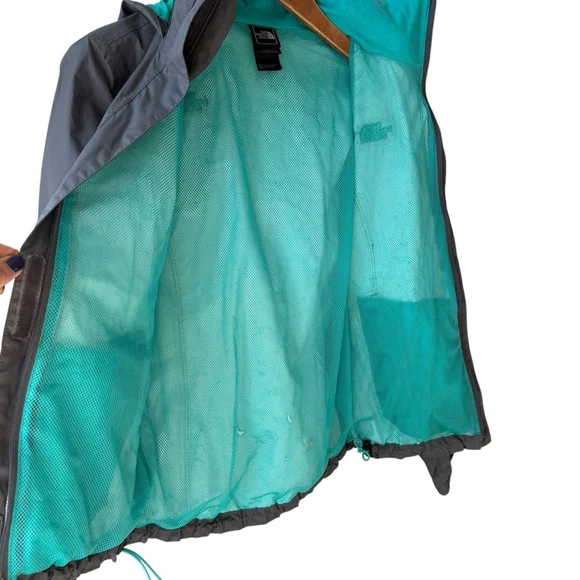 The North Face Grey Nylon Hooded Jacket Teal Mesh Lined Fall Coat Size SMALL - Picture 6 of 12
